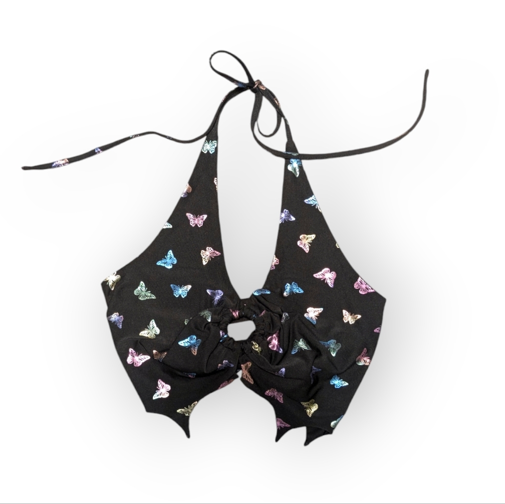 Multicolor shimmer butterfly halter top women's size 1X plus size